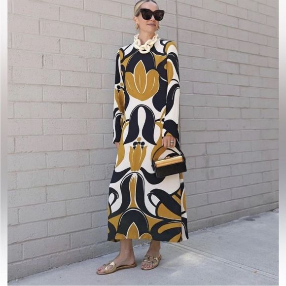 Zara Dresses & Skirts - ZARA PRINTED MIDI DRESS DRESS BROWN REF 8452/271/203/027 BLOGGER’S FAVE